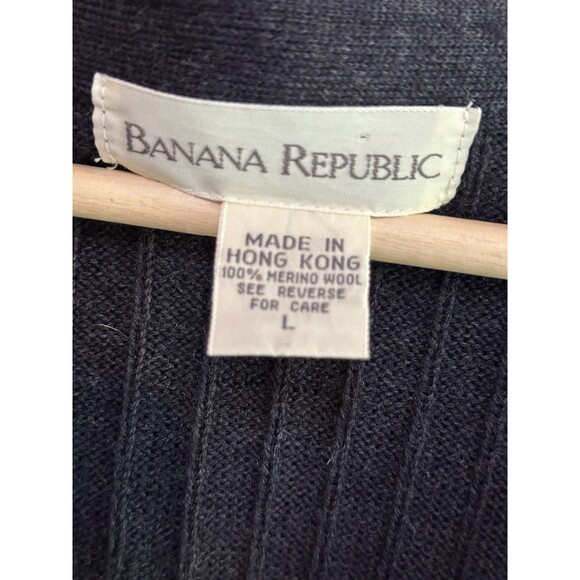 Banana Republic Merino Wool Sweater Vest Mens Large Navy Blue Button Up V Neck - Picture 2 of 7